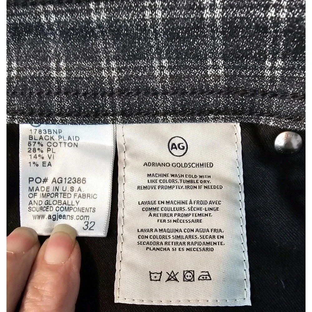 AG  Adriano Goldschmied  Tellis Modern Slim Jeans/Trousers Black Checkered 32x32 - Picture 12 of 15
